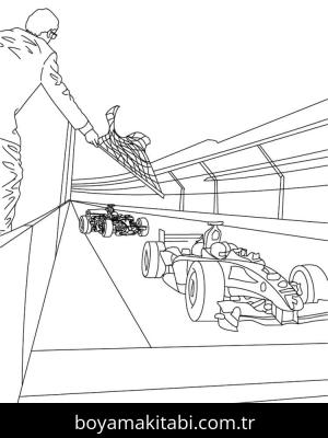 Formula 1 boyama sayfası – çizgi film temalı, basit çizim