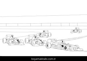 Formula 1 boyama sayfası – basit çizim, kolay boyama