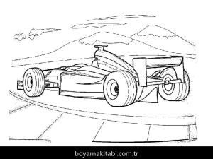Formula 1 boyama sayfası – çizgi film temalı, basit çizim