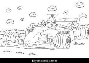 Formula 1 boyama sayfası – sanatsal çalışma, çocuklar için