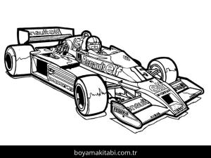 Formula 1 boyama sayfası – çizgi film temalı, basit çizim