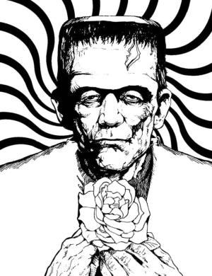 Frankenstein boyama sayfası,  coloring page, Frankenştayn ve Çiçek, 