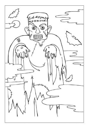 Frankenstein boyama sayfası,  coloring page, Ürpertici Frankenştayn, 