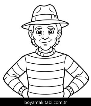 Freddy Krueger boyama sayfası – çizgi film temalı, basit çizim