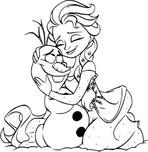 Frozen (Karlar Ülkesi) boyama sayfası,  coloring page, Sevimli Elsa’nın Olaf’a Sarılması, 