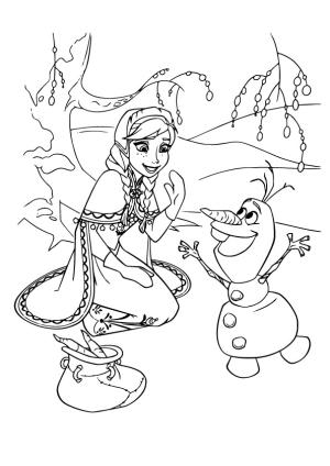 Frozen (Karlar Ülkesi) boyama sayfası,  coloring page, Anna ve Olaf Gülümsüyor, 