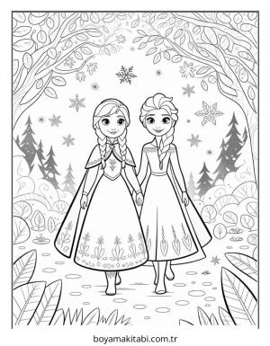 Frozen (Karlar Ülkesi) boyama sayfası – basit çizim, kolay boyama