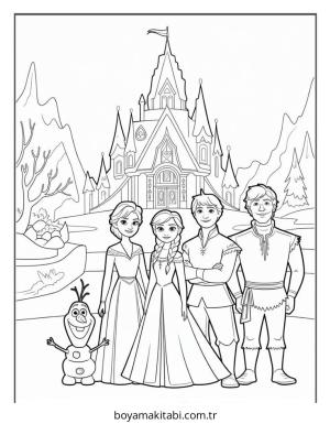 Frozen (Karlar Ülkesi) boyama sayfası – renkli çizimler, okul öncesi