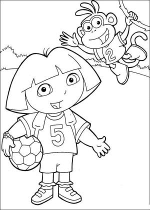 Futbol boyama sayfası, Football coloring page, Dora ve Boots Futbol Oynuyor, 