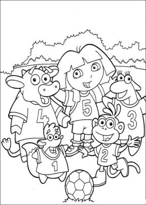 Futbol boyama sayfası, Football coloring page, Dora ve Futbol Takımı, 