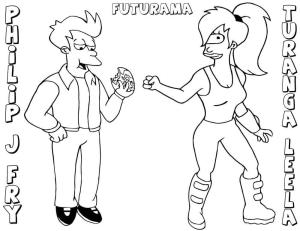 Futurama boyama sayfası,  coloring page, Futurama’dan Fry ve Leela, 