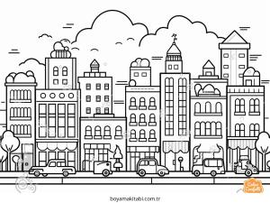 Future City boyama sayfası – PDF indir, sevimli karakter