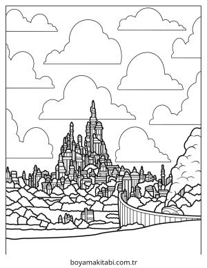 Future City boyama sayfası – sevimli karakter, sanatsal çalışma