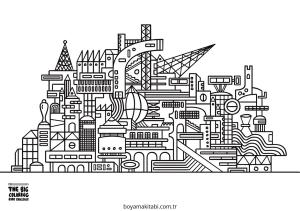 Future City boyama sayfası – renkli çizimler, okul öncesi