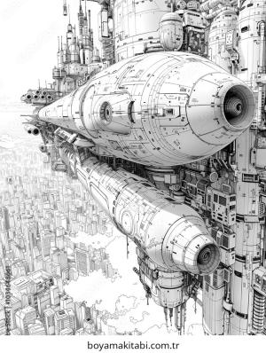 Future City boyama sayfası – keyifli zaman, renkli çizimler