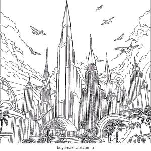 Future City boyama sayfası – okul öncesi, evde etkinlik
