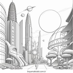 Future City boyama sayfası – çocuklar için, çizgi film temalı