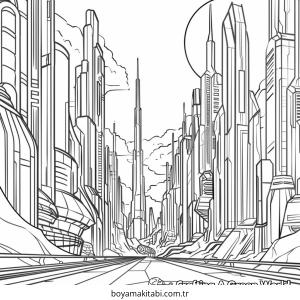 Future City boyama sayfası – sanatsal çalışma, çocuklar için