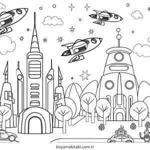 Future City boyama sayfası – eğlenceli etkinlik, el becerilerini geliştirir