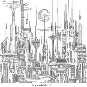 Future City boyama sayfası – keyifli zaman, renkli çizimler