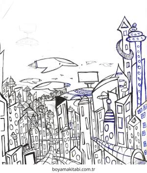 Future City boyama sayfası – el becerilerini geliştirir, boyama çalışması