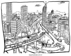 Future City boyama sayfası – eğlenceli etkinlik, el becerilerini geliştirir