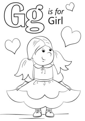 G Harfi boyama sayfası,  coloring page, Kız G harfi, 