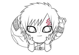 Gaara boyama sayfası,  coloring page, Chibi Gaara Gülümseyerek, 