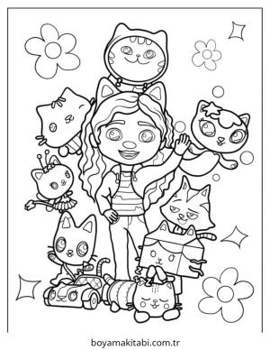 Gabby Dollhouse boyama sayfası – çizgi film temalı, basit çizim