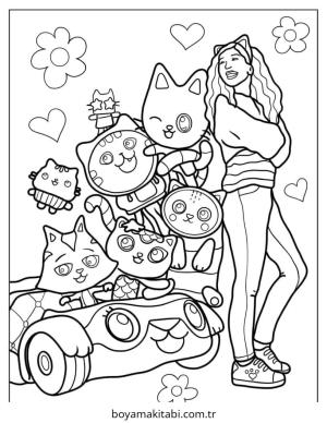 Gabby Dollhouse boyama sayfası – çizgi film temalı, basit çizim