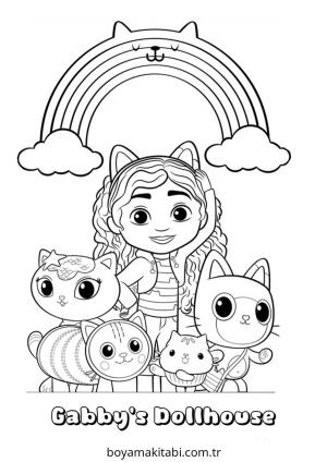Gabby Dollhouse boyama sayfası – basit çizim, kolay boyama