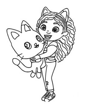 Gabby nin Hayal Evi boyama sayfası,  coloring page, Gabby Pandy’ye sarılıyor, 