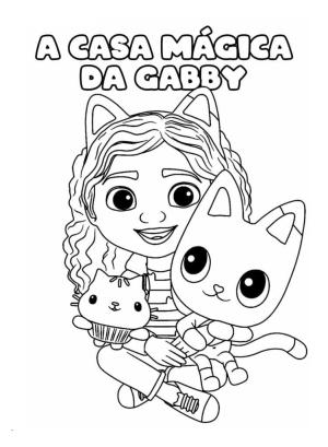 Gabby nin Hayal Evi boyama sayfası,  coloring page, Gabby Cakey ve Pandy mutlu bir şekilde gülüyorlar, 