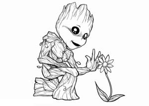 Galaksinin Koruyucuları boyama sayfası,  coloring page, Groot ve Bir Çiçek, 