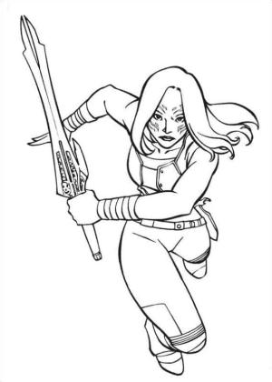 Galaksinin Koruyucuları boyama sayfası,  coloring page, Gamora Savaşıyor, 