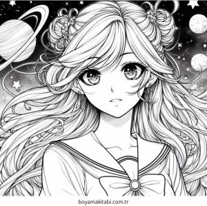 Galaxy Girl boyama sayfası – renkli çizimler, okul öncesi