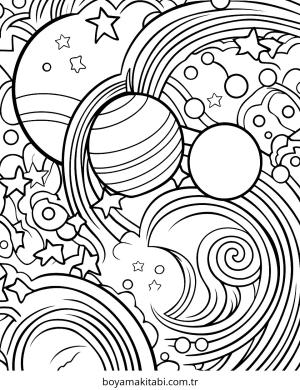 Galaxy boyama sayfası – eğlenceli etkinlik, el becerilerini geliştirir