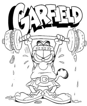 Garfield boyama sayfası,  coloring page, Garfield bir bar hamburger kaldırıyor., 