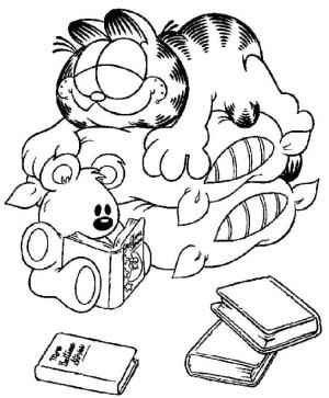 Garfield boyama sayfası,  coloring page, Garfield iki yastığın üzerinde yatıyor., 