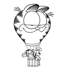 Garfield boyama sayfası,  coloring page, Garfield ve arkadaşı sıcak hava balonunda., 