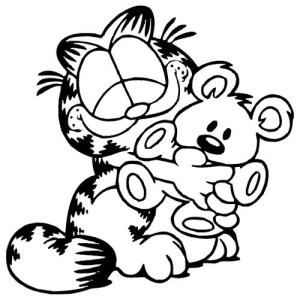 Garfield boyama sayfası,  coloring page, Oyuncak Ayı ile Mutlu Garfield, 