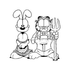 Garfield boyama sayfası,  coloring page, Garfield dirgenli, Oddie elbiseli., 