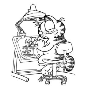 Garfield boyama sayfası,  coloring page, Garfield bir resim çiziyor., 