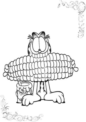 Garfield boyama sayfası,  coloring page, Garfield mısır yiyor, 