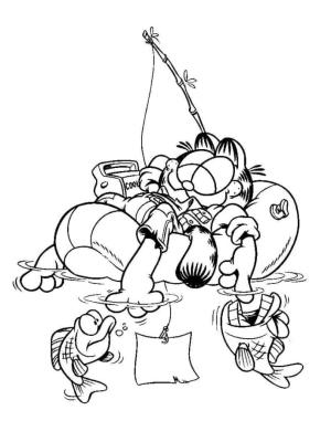 Garfield boyama sayfası,  coloring page, Garfield şişirilebilir bir ringde rahatlıyor, 