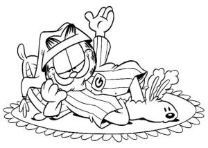 Garfield boyama sayfası,  coloring page, Garfield yatmaya hazırlanıyor., 