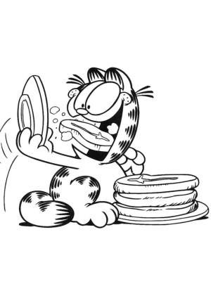 Garfield boyama sayfası,  coloring page, Garfield biftekleri zevkle yiyor, 