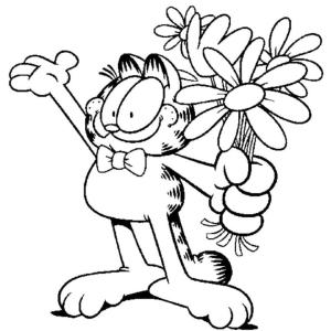 Garfield boyama sayfası,  coloring page, Bir buket çiçek ile Garfield., 