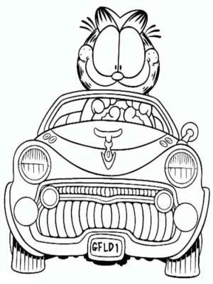 Garfield boyama sayfası,  coloring page, Memnun Garfield araba kullanıyor, 