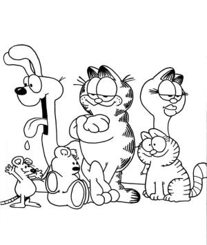 Garfield boyama sayfası,  coloring page, Arkadaşlarla garfield, 